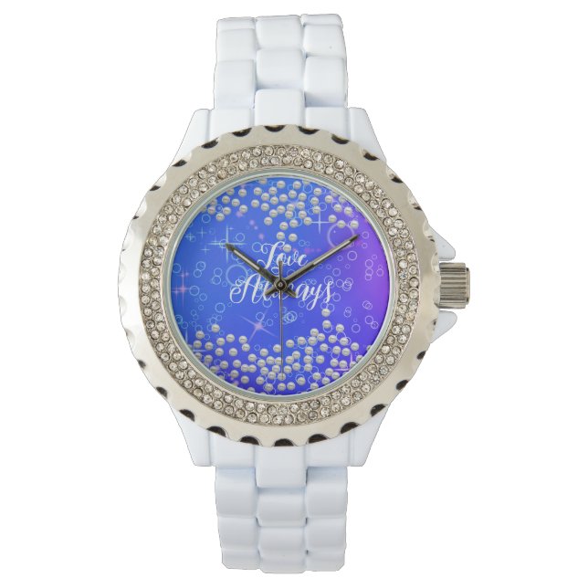 Romantic Pearls Blue Paars eWatch Horloge (Voorkant)