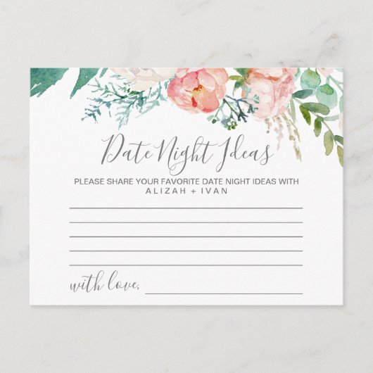 Romantic Peonies Date Night Idea Kaarten (Voorkant)