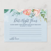 Romantic Peonies Light Blue Date Night Idee Kaarte Briefkaart (Voorkant)