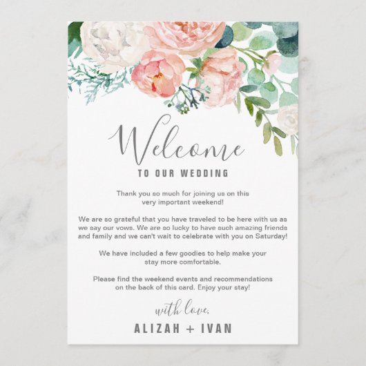 Romantic Peonies Welcome Letter & Itinerary Programmakaart (Voorkant)