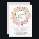 Romantic Peonies Wreater Verloving Invitation Kaart<br><div class="desc">Uitnodiging van een voetbalwedstrijd met illustraties van roze rozen en pinda's van de waterverf. Dit zal perfect zijn voor lente- en tuinpartijen.</div>