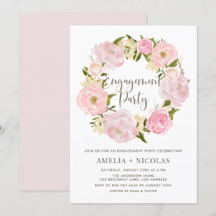 Romantic Peonies Wreater Verloving Invitation Kaart