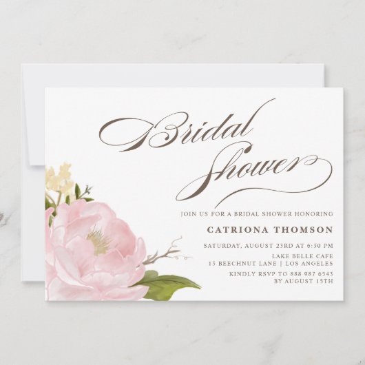 Romantic Peony Flower Bridal Shower Invitation Kaart (Voorkant)