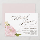 Romantic Peony Flower Bridal Shower Invitation Kaart (Voorkant / Achterkant)