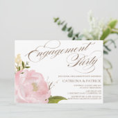 Romantic Peony Flower Engagament Party Kaart (Staand voorkant)