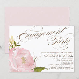 Romantic Peony Flower Engagament Party Kaart