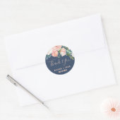 Romantic Peony Flowers | Blauw Dank u wel Ronde Sticker (Envelop)
