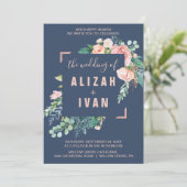 Romantic Peony Flowers | Blauw de bruiloft van Kaart (Staand voorkant)