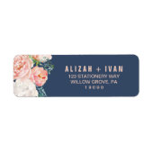 Romantic Peony Flowers | Blauw huwelijk Etiket (Voorkant)