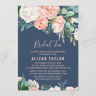 Romantic Peony Flowers   Blauwe bruidthee Kaart