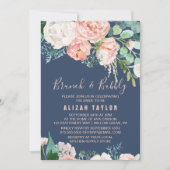 Romantic Peony Flowers | Blauwe Brunch & bubelbaar Kaart (Voorkant)