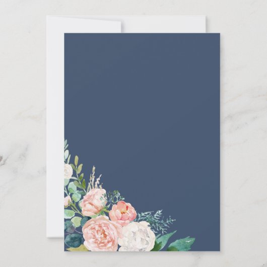 Romantic Peony Flowers | Blauwe formele bruiloft Kaart (Achterkant)