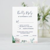 Romantic Peony Flowers Blue Menu Keuze RSVP-kaart (Staand voorkant)