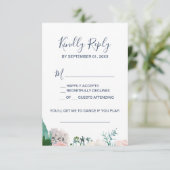 Romantic Peony Flowers Blue Song Request RSVP Card Kaartje (Staand voorkant)