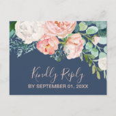 Romantic Peony Flowers | Blue Song Request RSVP Uitnodiging Briefkaart (Voorkant)