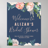 Romantic Peony Flowers Blue Vrijgezellenfeest Welk Poster (Voorkant)