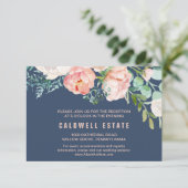 Romantic Peony Flowers Blue Wedding Reception Kaar Informatiekaartje (Staand voorkant)