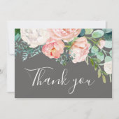 Romantic Peony Flowers | Grijs dank u creditcard Bedankkaart (Voorkant)