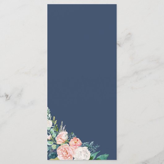 Romantic Peony Flowers | Kaart menu Blauw menu (Achterkant)