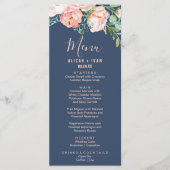 Romantic Peony Flowers | Kaart menu Blauw menu (Voorkant)