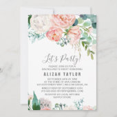 Romantic Peony Flowers Let's Party Kaart (Voorkant)
