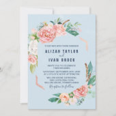 Romantic Peony Flowers | Light Blue Wedding Invita Kaart (Voorkant)