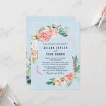 Romantic Peony Flowers | Light Blue Wedding Invita