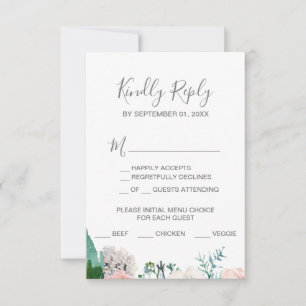 Romantic Peony Flowers Menu Keuze RSVP-kaart