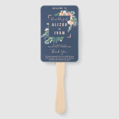 Romantic Peony Flowers | Programma voor blauwe bru Handwaaier (Voorkant)