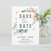 Romantic Peony Flowers Save the Date Kaart (Staand voorkant)
