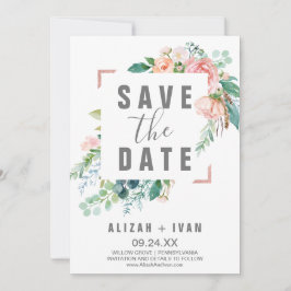 Romantic Peony Flowers Save the Date Kaart