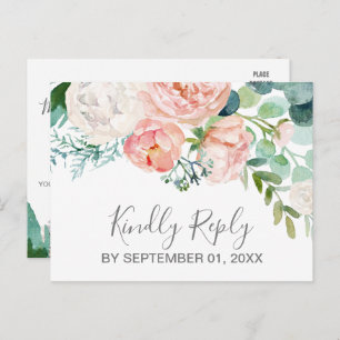 Romantic Peony Flowers Song Request RSVP Briefkaar Uitnodiging Briefkaart