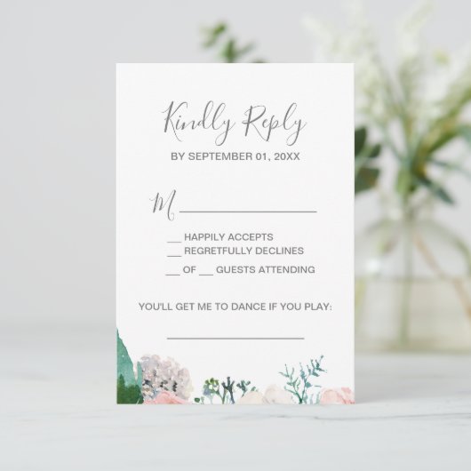 Romantic Peony Flowers Song Request RSVP Card (Staand voorkant)