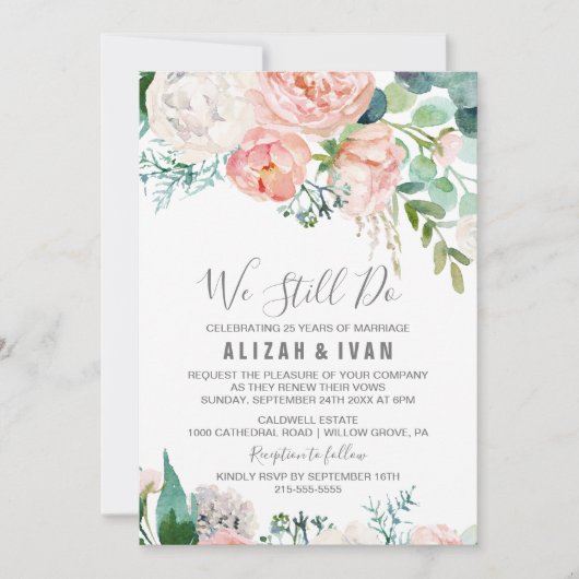 Romantic Peony Flowers Vow Renewal Kaart (Voorkant)