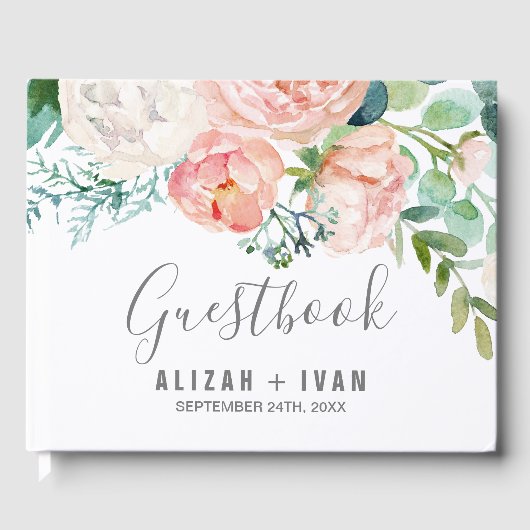 Romantic Peony Flowers Wedding Gastenboek (Voorkant)