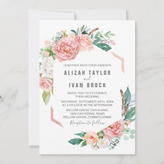 Romantic Peony Flowers Wedding Kaart (Voorkant)