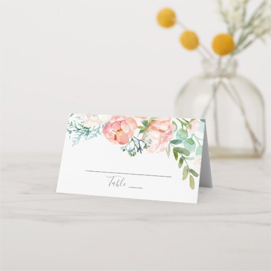 Romantic Peony Flowers Wedding Plaatskaartje (Voorkant)