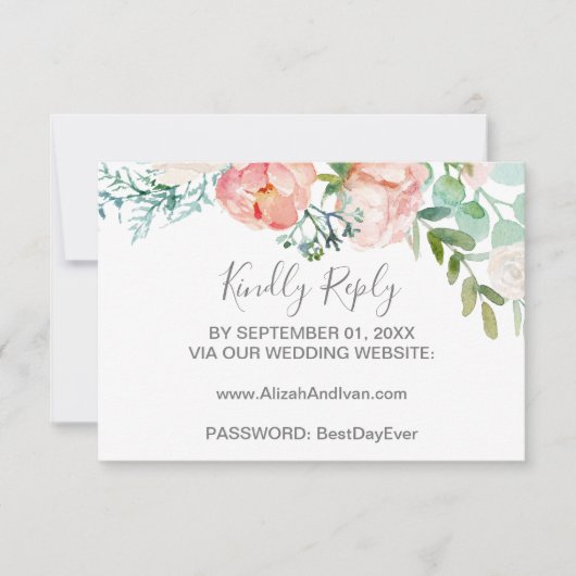 Romantic Peony Flowers Wedding Website RSVP-kaart RSVP Kaartje (Voorkant)