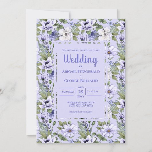Romantic Periwinkle Floral Lavender Wedding Kaart (Voorkant)