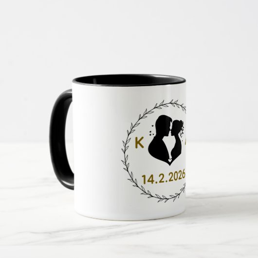 Romantic Personalized Couple Mug with Initials & W Mok (Voorkant links)