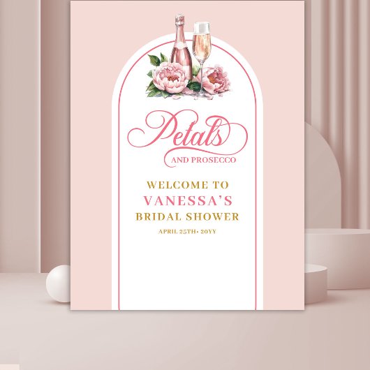 Romantic petals and prosecco bridal event banner wandkleed