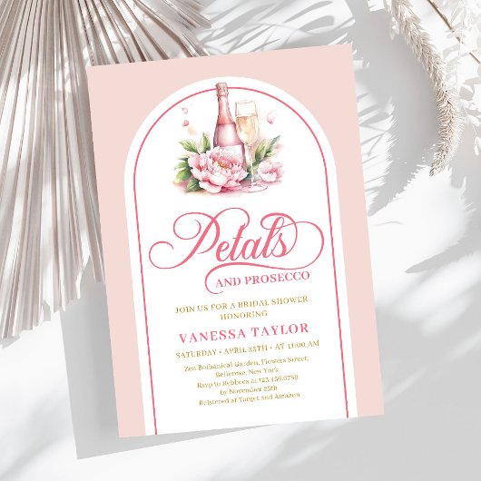 Romantic petals and prosecco bridal shower invite kaart