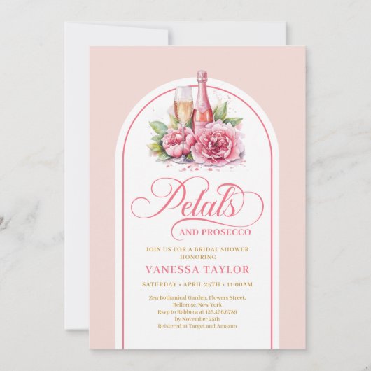 Romantic petals and prosecco watercolor shower kaart (Voorkant)