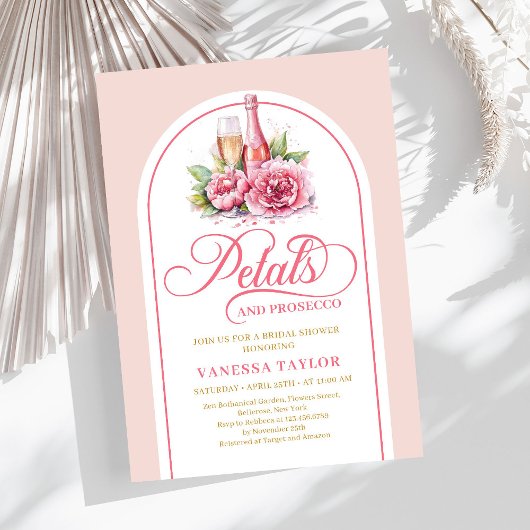 Romantic petals and prosecco watercolor shower kaart