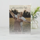 Romantic Photo Save The Date Never Too Late Kaart (Staand voorkant)