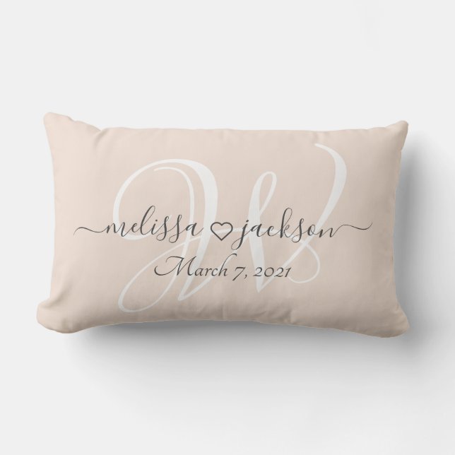 Romantic Pillow met Namen, Initiaal, en Datum Kussen (Voorkant)