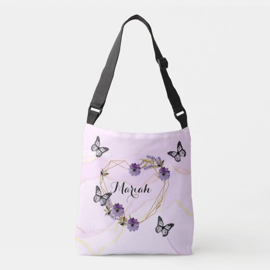 Romantic pink abstract garden and butterfly crossbody tas (Voorkant)