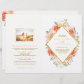 Romantic Pink and Coral Rozen Wedding Programs (Voorkant / Achterkant)