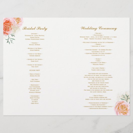 Romantic Pink and Coral Rozen Wedding Programs (Achterkant)