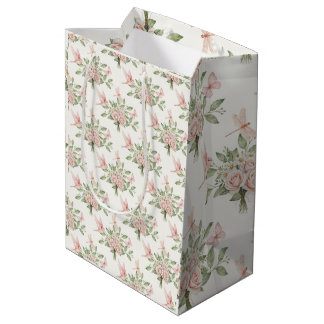 Romantic pink and green bird and flowers medium cadeauzakje